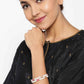Priyaasi Women Set Of 2 Gold-Polished Pearls and Stones Studded Bangles in Pink and White Color - Swadesiicart