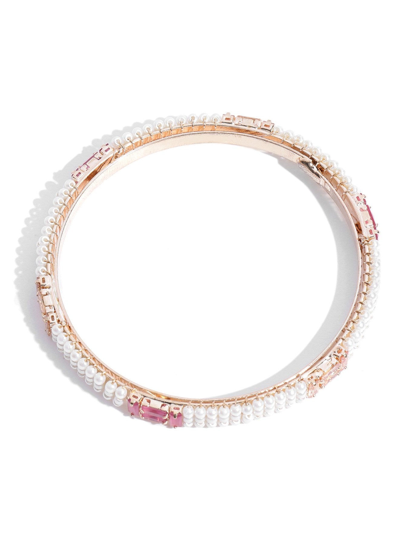 Priyaasi Women Set Of 2 Gold-Polished Pearls and Stones Studded Bangles in Pink and White Color - Swadesiicart