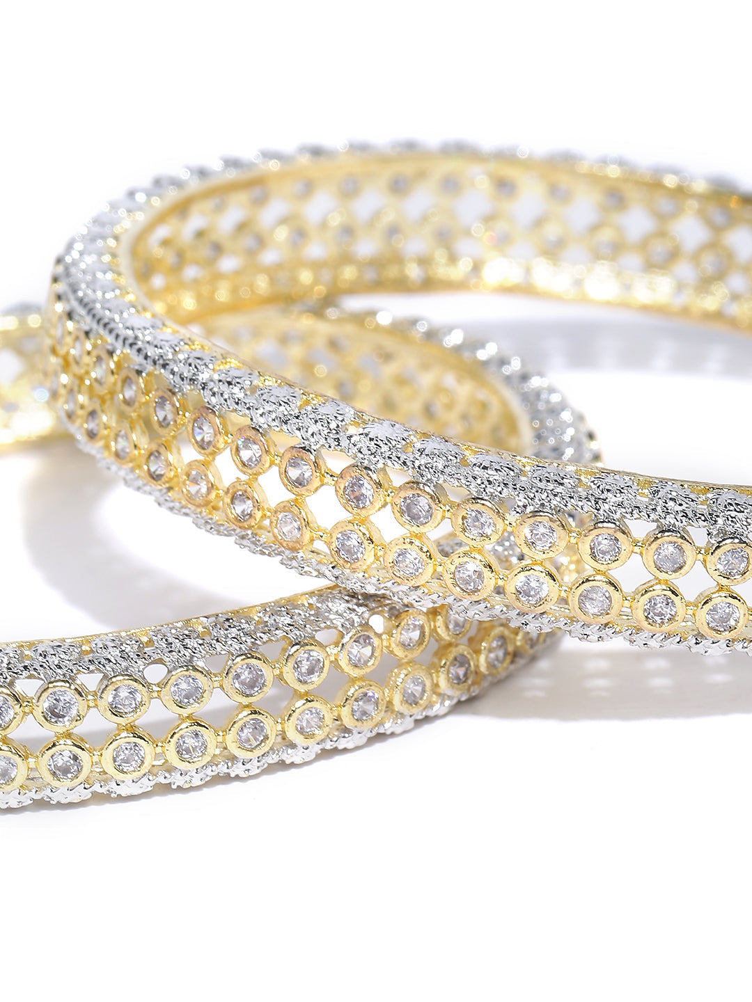 Priyaasi Women Set Of 2 Dual-Toned American Diamond Studded Bangles - Swadesiicart