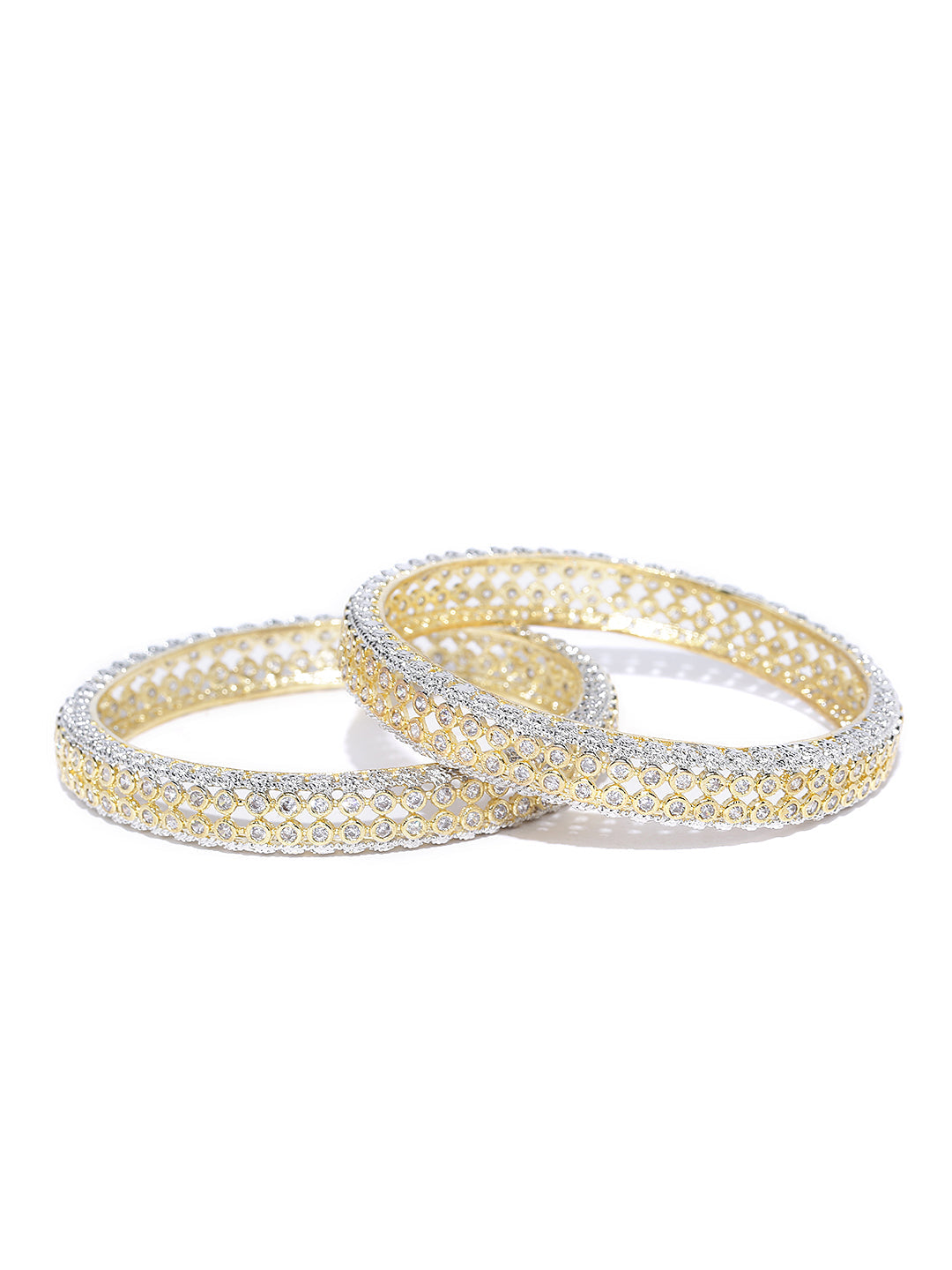 Priyaasi Women Set Of 2 Dual-Toned American Diamond Studded Bangles - Swadesiicart