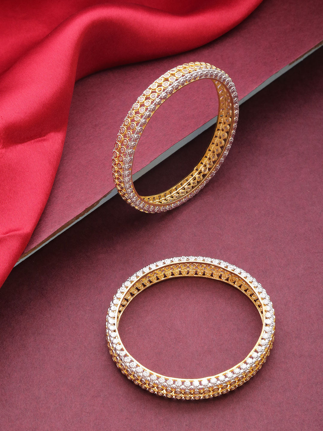 Priyaasi Women Set Of 2 Dual-Toned American Diamond Studded Bangles - Noz2Toz