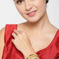 Priyaasi Women Set Of 2 Matte Gold AD And Maroon Stone Studded Mint Green Curved Shape Bangles - Swadesiicart