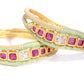 Priyaasi Women Set Of 2 Matte Gold AD And Maroon Stone Studded Mint Green Curved Shape Bangles - Swadesiicart