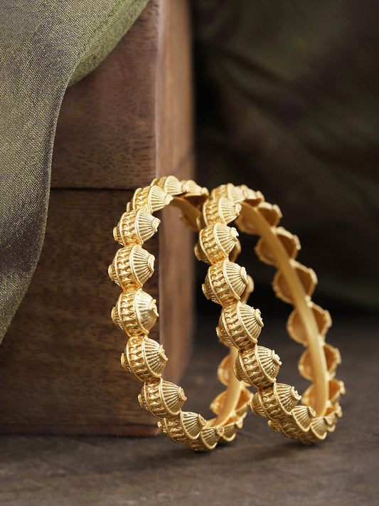Priyaasi Women Set Of 2 Gold-Polished Textured Bangles - Noz2Toz