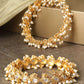 Priyaasi Women Set Of 2 Gold-Polished Kundan Studded Off-White Bead Drop Bangles - Noz2Toz