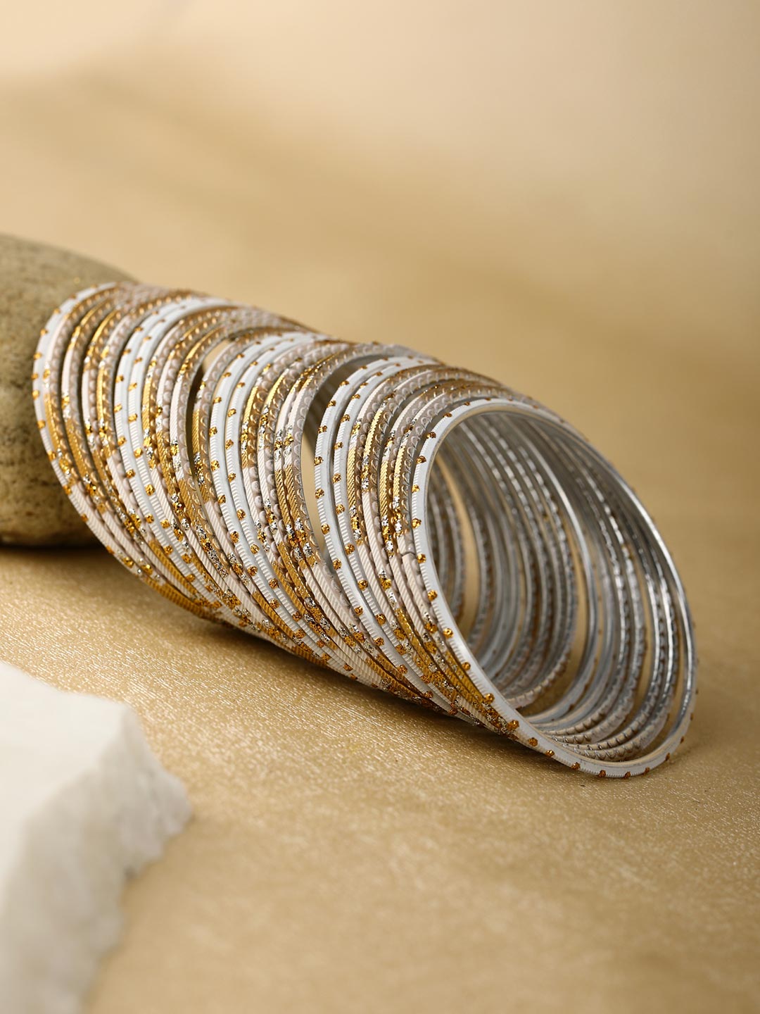 Priyaasi Women White & Golden Set of 24 Bangles - Noz2Toz