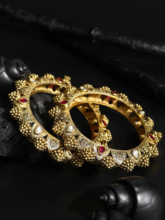 Priyaasi Women Ruby Kundan Gold-Polished Set of 2 Bangle Set - Noz2Toz