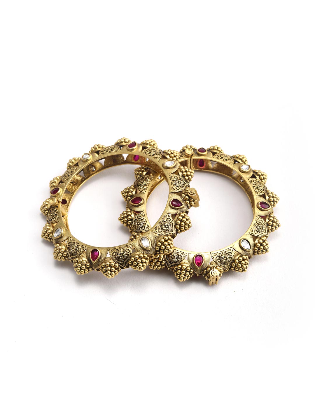Priyaasi Women Ruby Kundan Gold-Polished Set of 2 Bangle Set - Swadesiicart