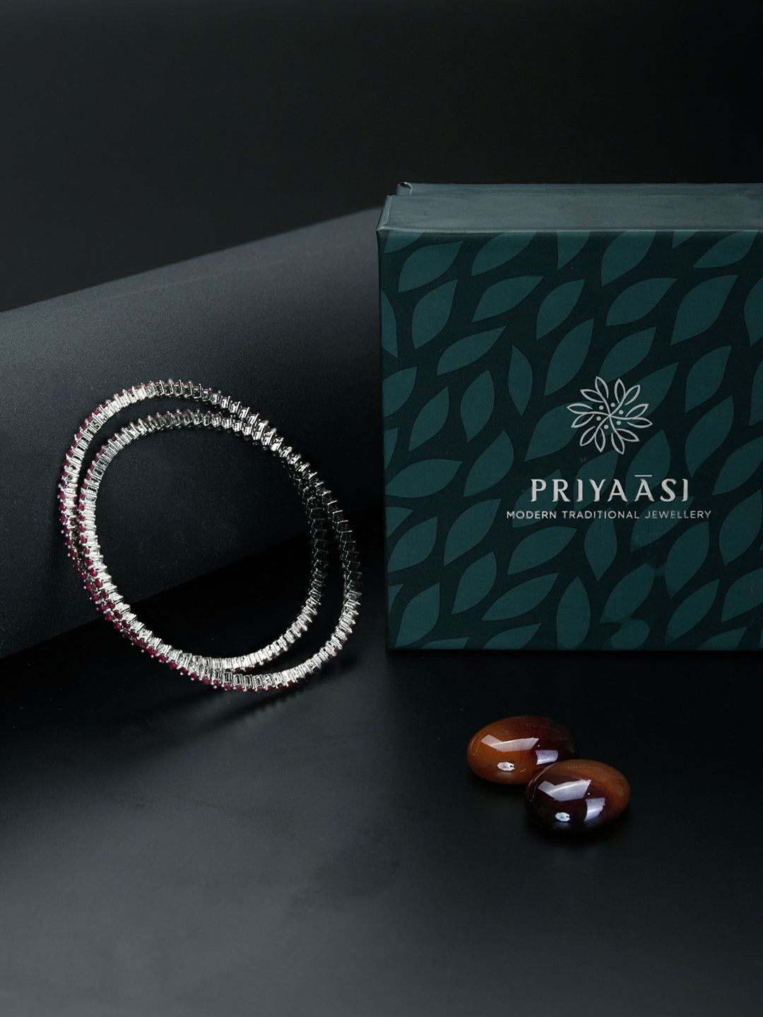 Priyaasi Women Purple Stones Silver Plated Bangles Set - Swadesiicart