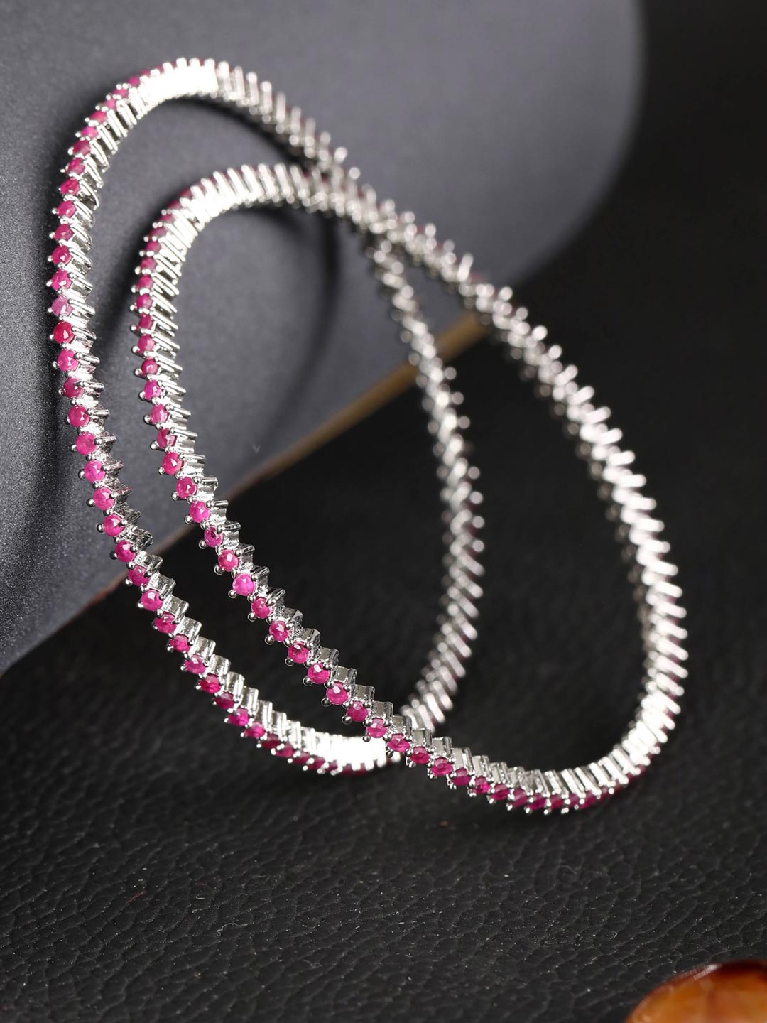 Priyaasi Women Purple Stones Silver Plated Bangles Set - Noz2Toz