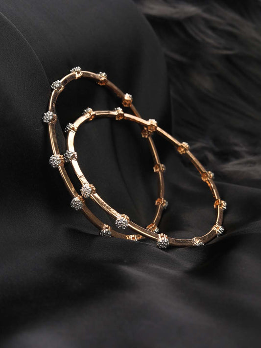 Priyaasi Women Set of 2 American Diamond Rose Gold-Polished Bangles Set - Noz2Toz