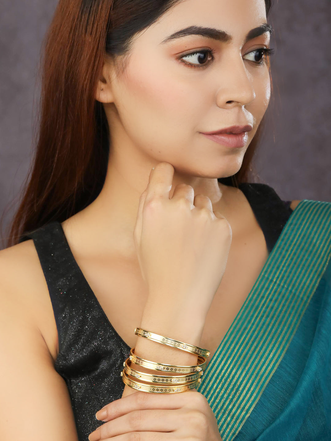 Priyaasi Women Set of 4 Gold-Polished Bangles Set - Swadesiicart