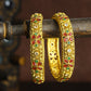 Priyaasi Women Multi Color Ruby Emaraled Gold-Polished Set Of 2 Bangles - Noz2Toz