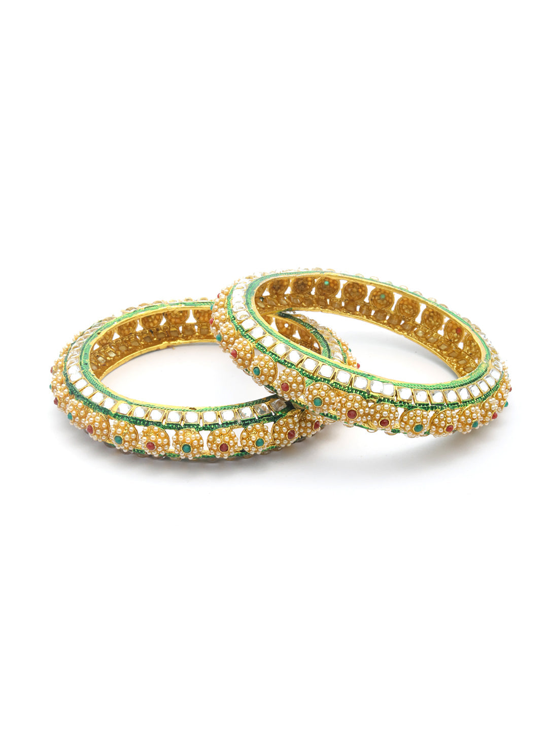 Priyaasi Women Multi Color Kundan Pearls Gold Platted Set Of 2 Bangles - Swadesiicart