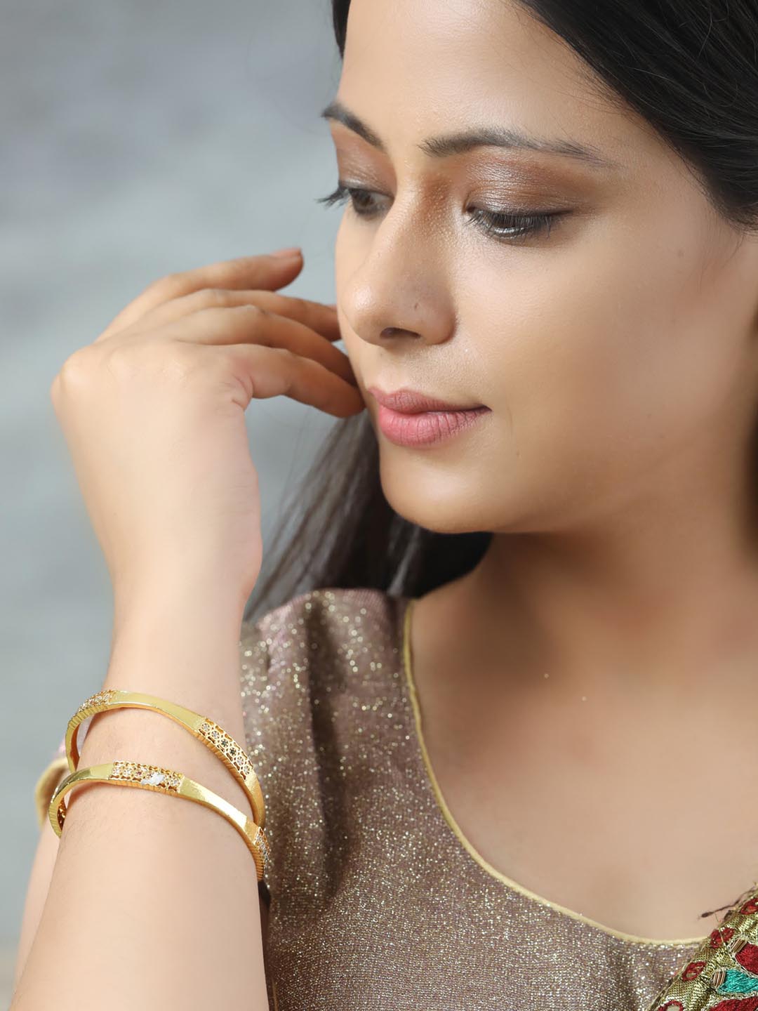 Priyaasi Women Green American Diamond Gold-Polished Set of 2 Bangle Set - Swadesiicart