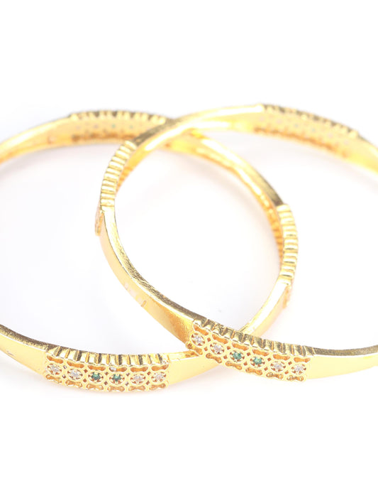 Priyaasi Women Green American Diamond Gold-Polished Set of 2 Bangle Set - Noz2Toz