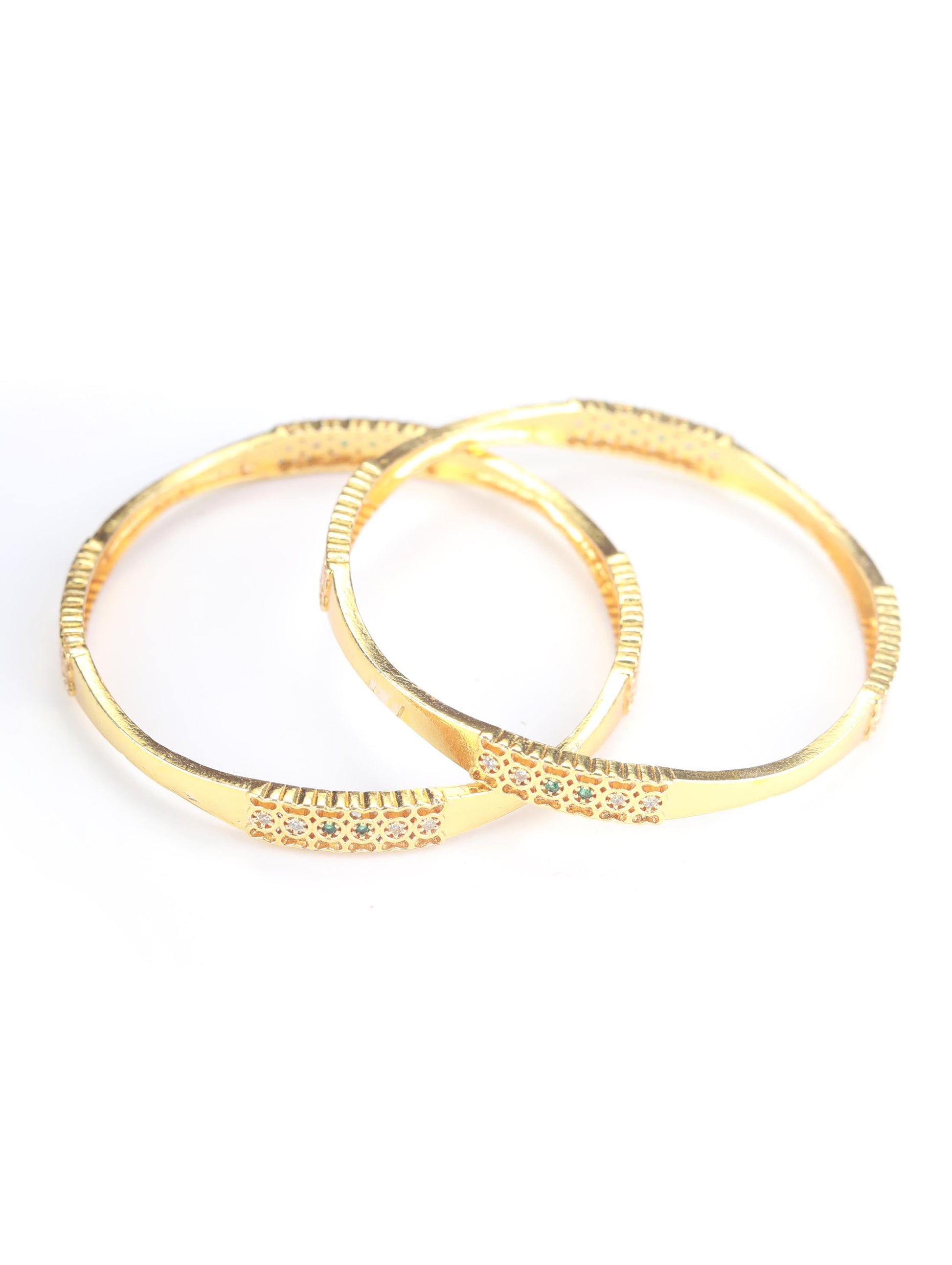Priyaasi Women Green American Diamond Gold-Polished Set of 2 Bangle Set - Swadesiicart