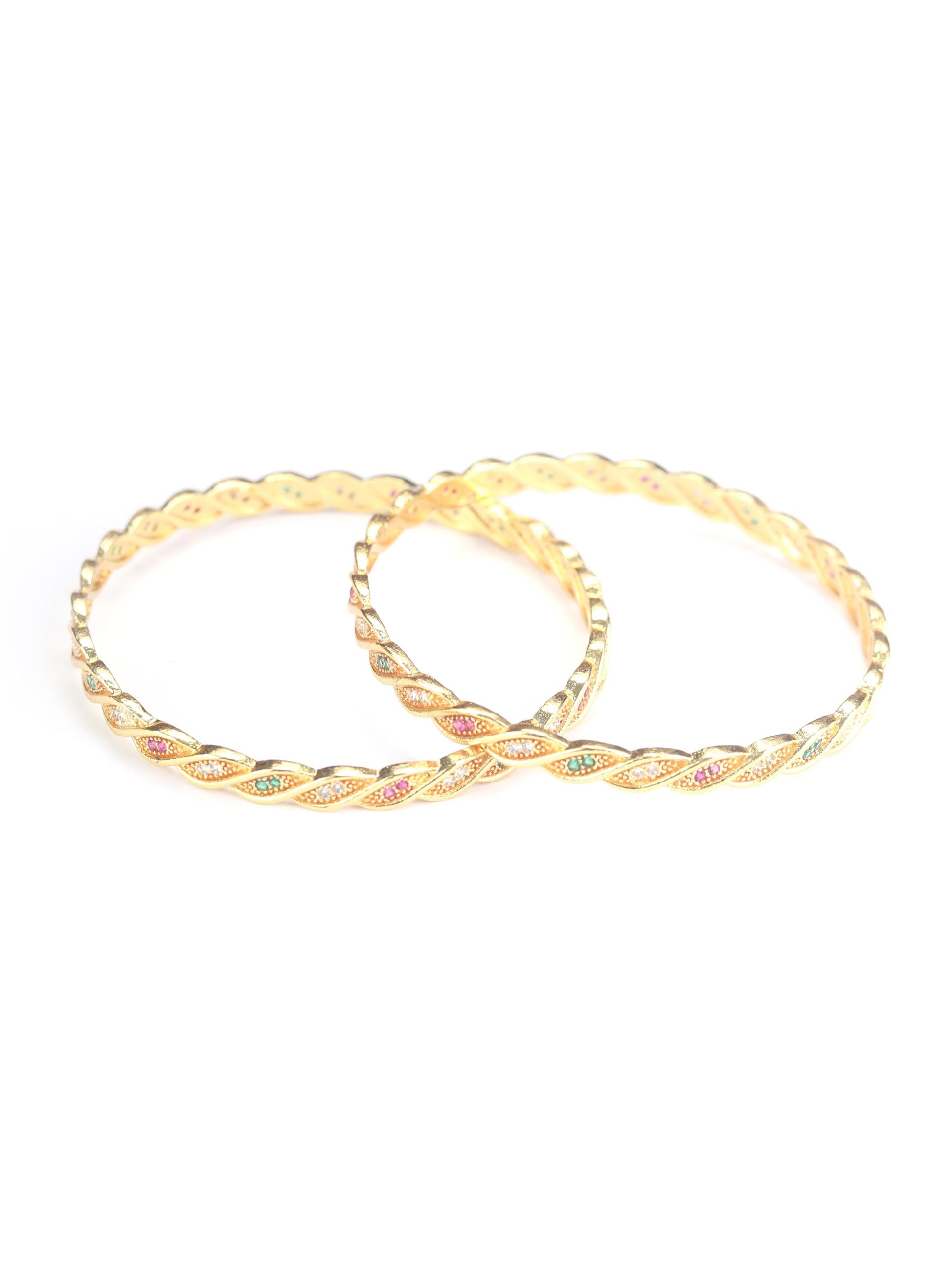 Priyaasi Women Multi-Color American Diamond Gold-Polished Set of 2 Bangle Set - Swadesiicart
