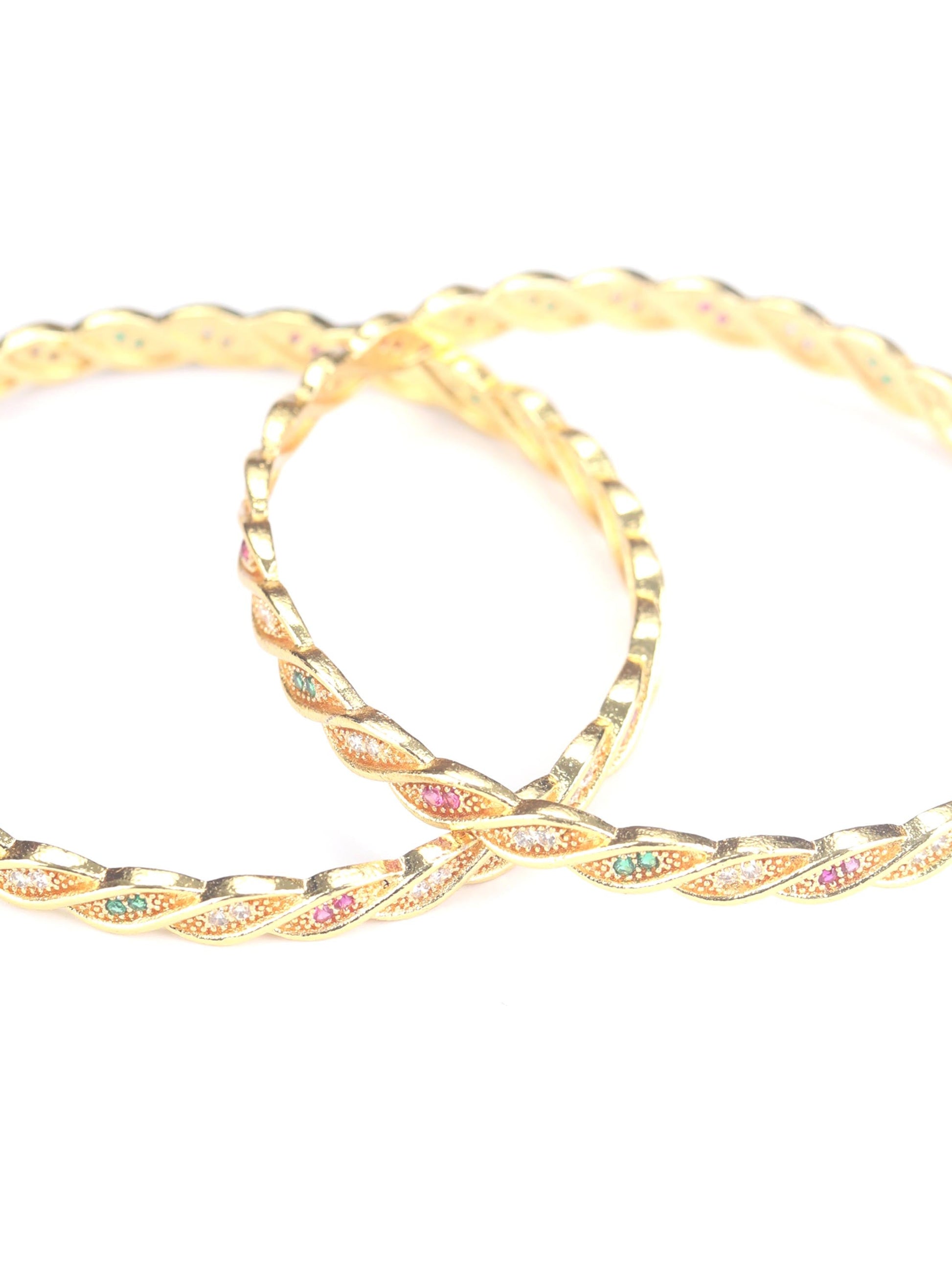 Priyaasi Women Multi-Color American Diamond Gold-Polished Set of 2 Bangle Set - Swadesiicart