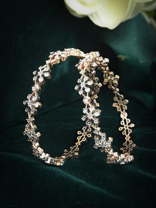Priyaasi Women American Diamond Rose Gold-Polished Bangle Set - Noz2Toz
