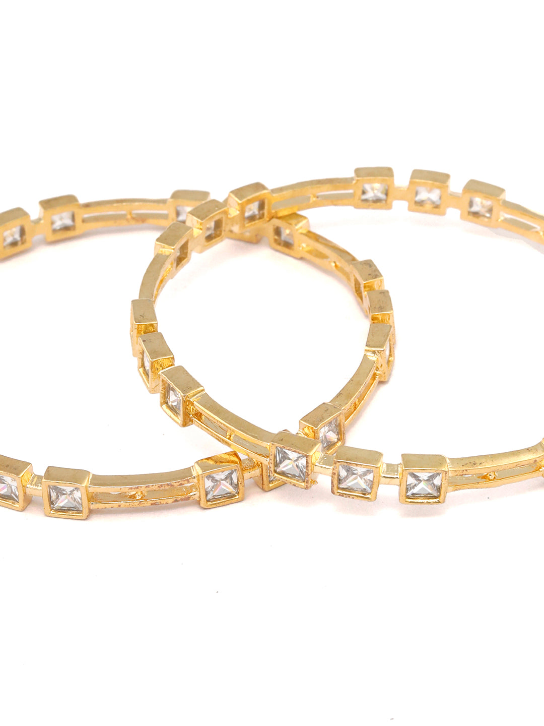 Priyaasi Women Contemporary American Diamond Gold-Polished Set of 2 Bangles - Swadesiicart