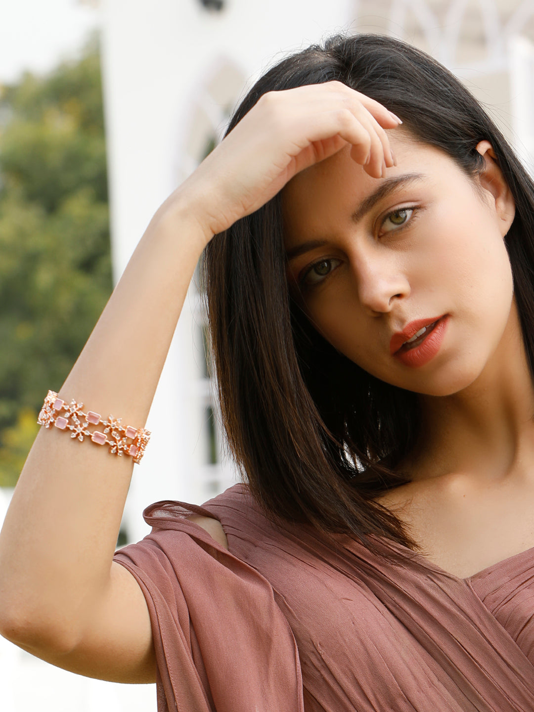 Priyaasi Women Pink American Diamond Rose Gold-Polished Set of 2 Bangles - Swadesiicart