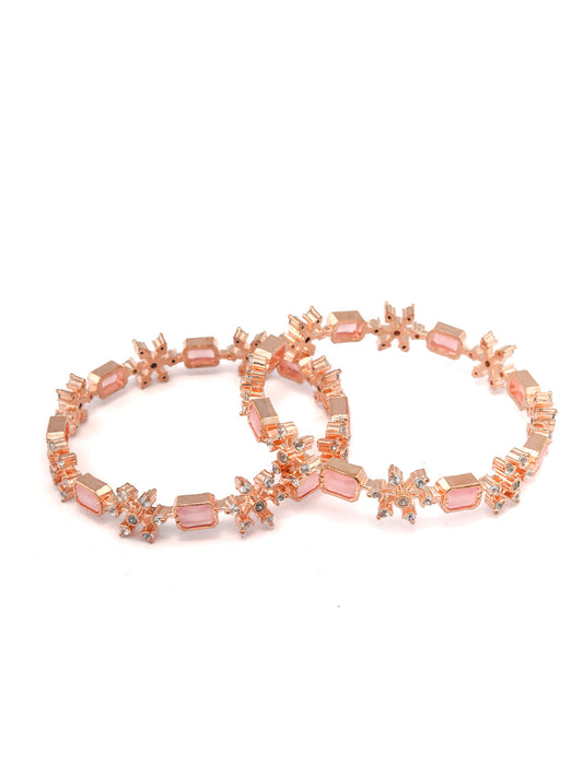 Priyaasi Women Pink American Diamond Rose Gold-Polished Set of 2 Bangles - Swadesiicart