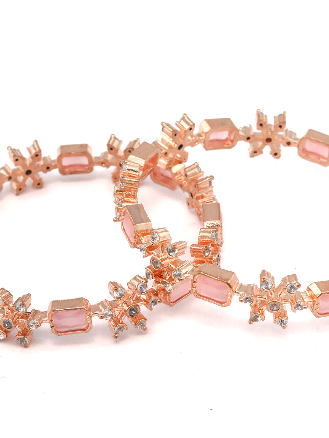 Priyaasi Women Pink American Diamond Rose Gold-Polished Set of 2 Bangles - Swadesiicart