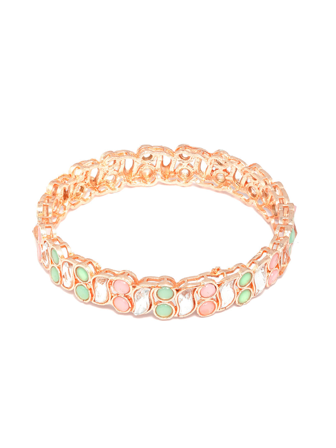 Priyaasi Women Rose Gold Multi Coloured Stones Set of 2 Bangles - Swadesiicart