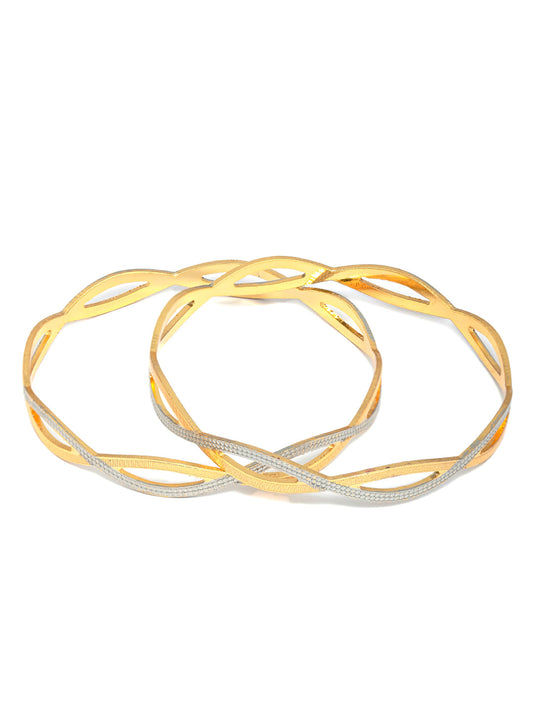 Priyaasi Women Dual Toned Wavy Patterned Set of 2 Bangles - Swadesiicart