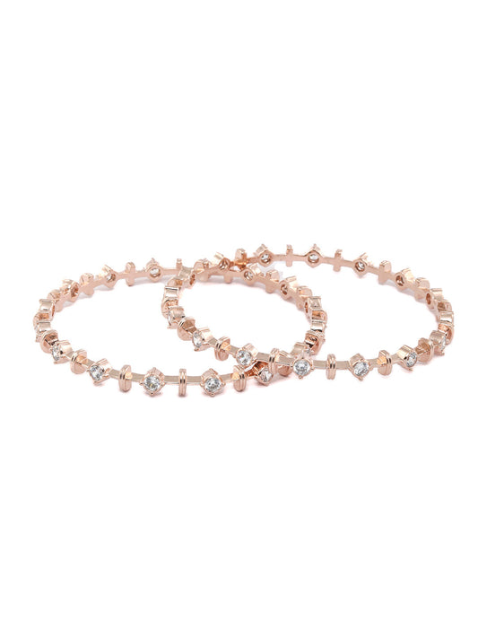 Priyaasi Women Contemporary American Diamond Rose Gold Bangles Set of 2 - Swadesiicart