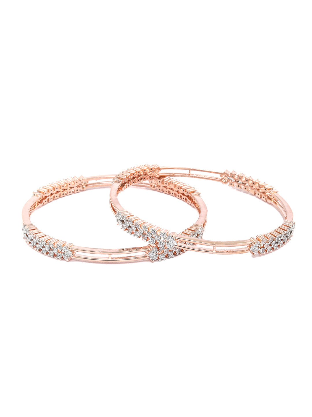 Priyaasi Women Elegant Floral American Diamond Rose Gold Bangles Set of 2 - Swadesiicart