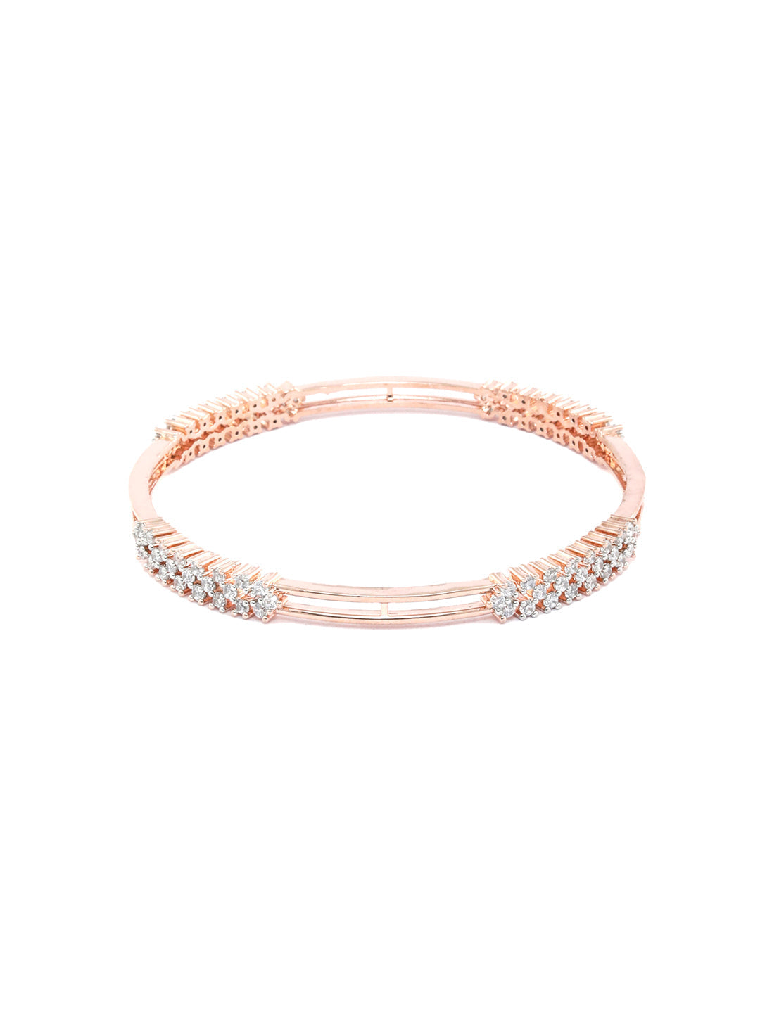 Priyaasi Women Elegant Floral American Diamond Rose Gold Bangles Set of 2 - Swadesiicart