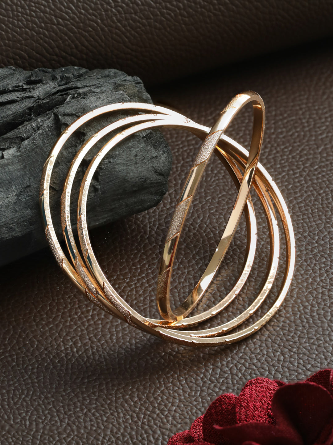 Priyaasi Women Classic Rose Gold-Polished Bangle Set of 4 - Noz2Toz