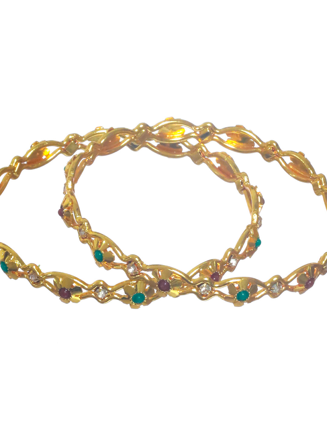 Priyaasi Women Floral Studded Gold-Polished Bangle Set of 2 - Swadesiicart