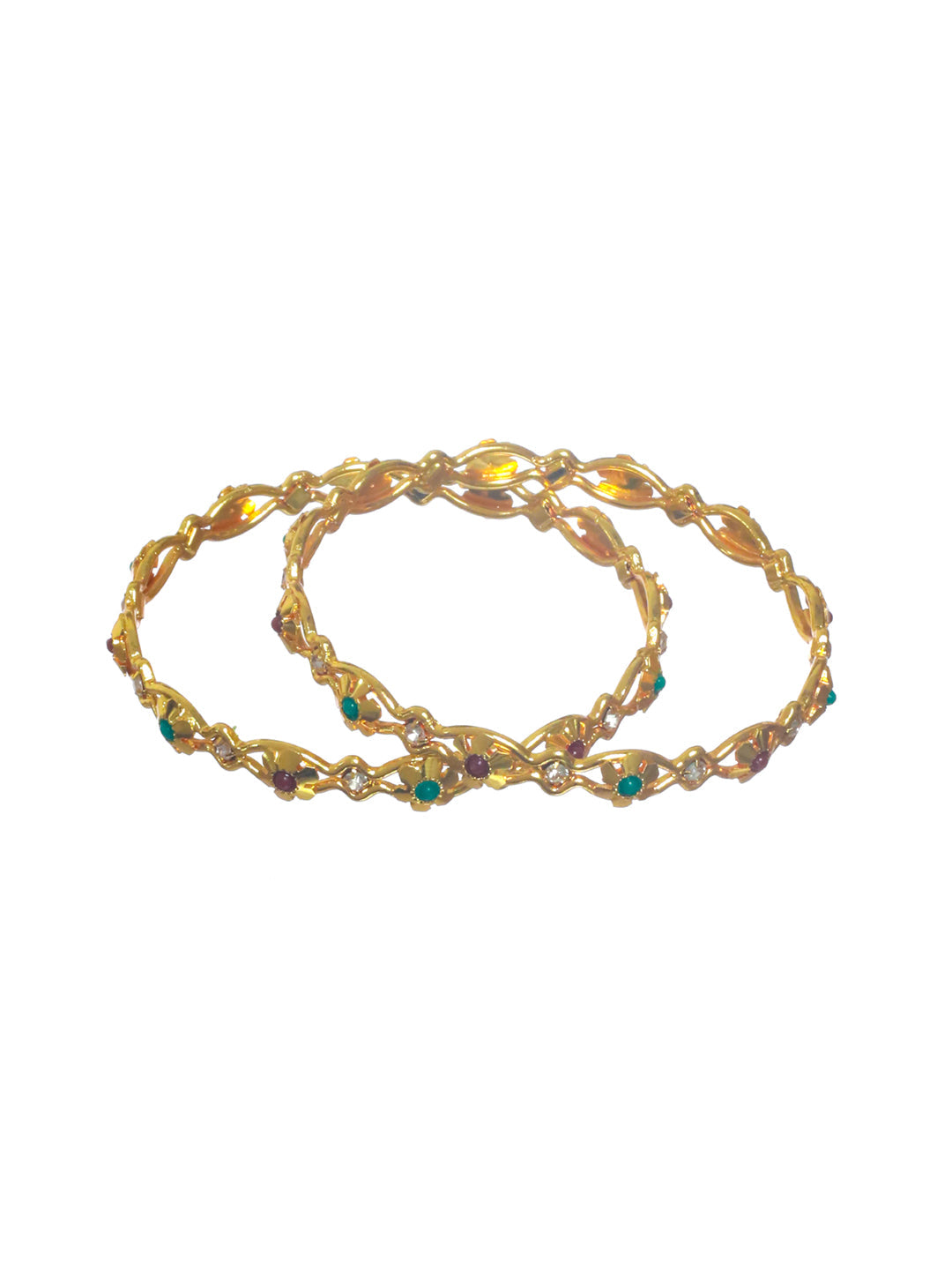 Priyaasi Women Floral Studded Gold-Polished Bangle Set of 2 - Swadesiicart