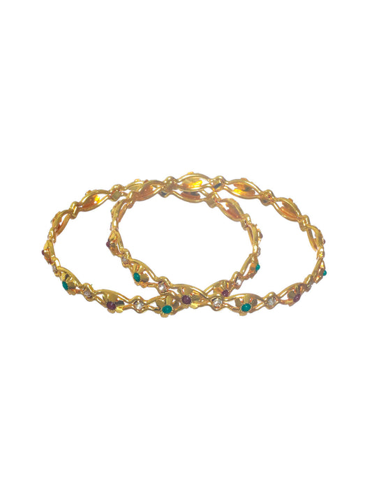 Priyaasi Women Floral Studded Gold-Polished Bangle Set of 2 - Swadesiicart