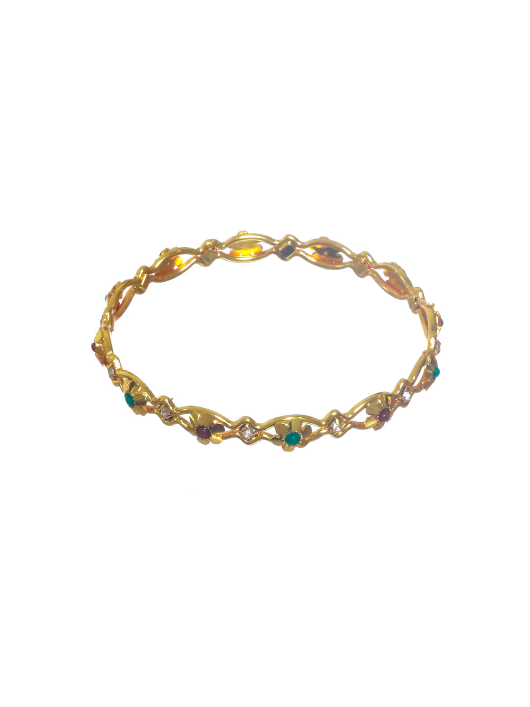 Priyaasi Women Floral Studded Gold-Polished Bangle Set of 2 - Swadesiicart