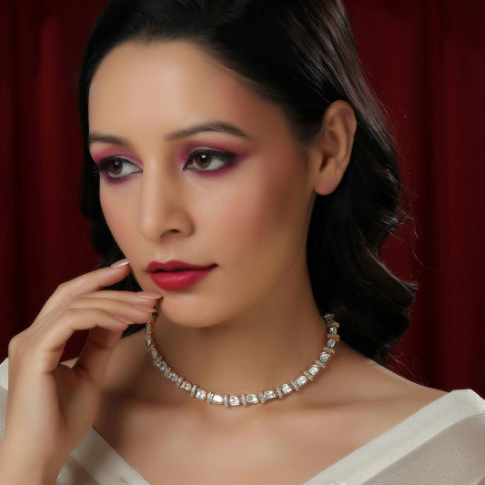 Kundan and American Diamond Neckpiece (Gold) - Ruby Raang | Swadesiicart
