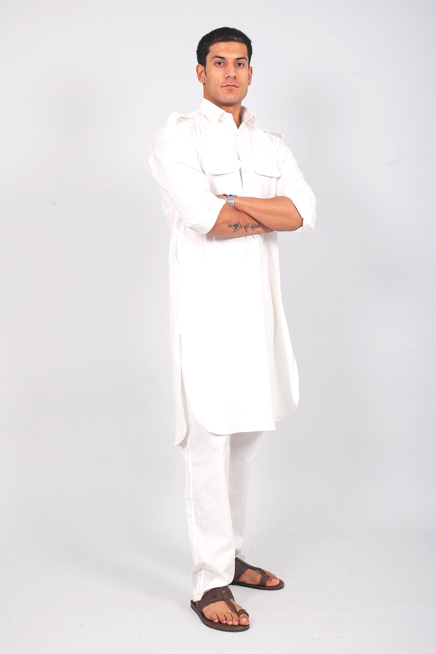 Bluesaanchi Men's Pathani White Color Kurta With Trouser Pant | Swadesiicart