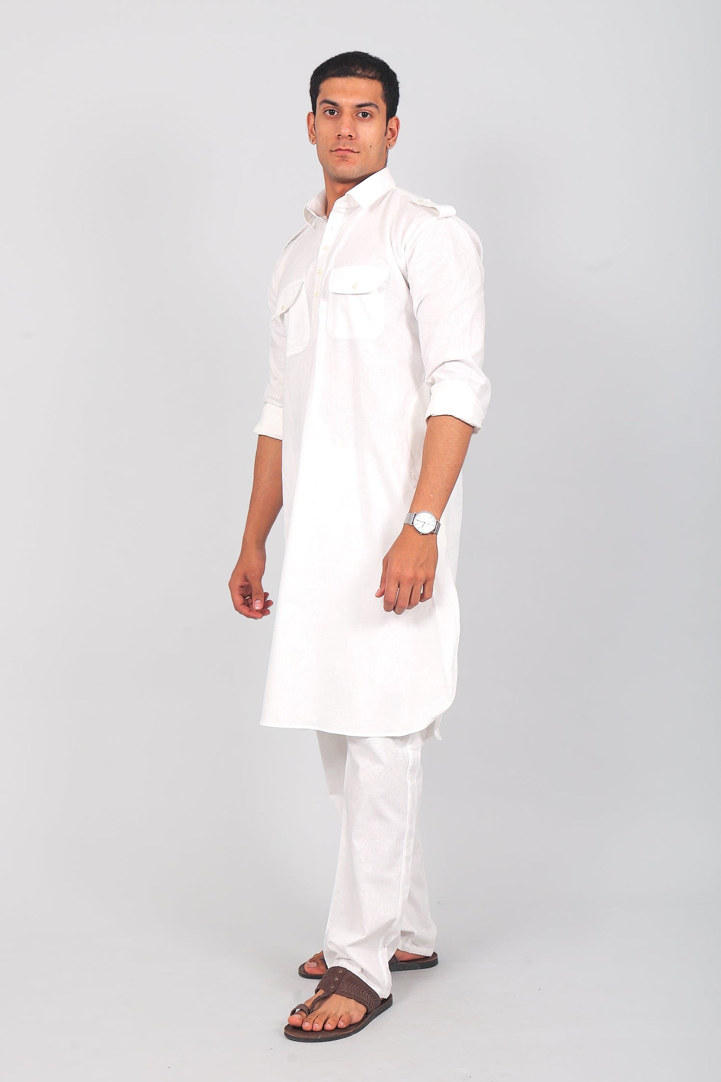 Bluesaanchi Men's Pathani White Color Kurta With Trouser Pant | Swadesiicart