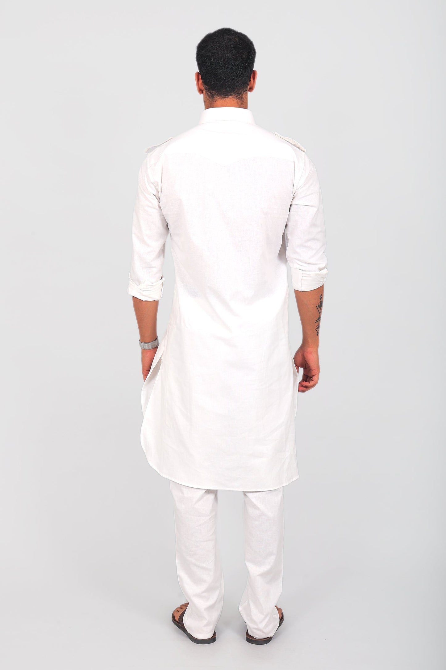 Bluesaanchi Men's Pathani White Color Kurta With Trouser Pant | Swadesiicart