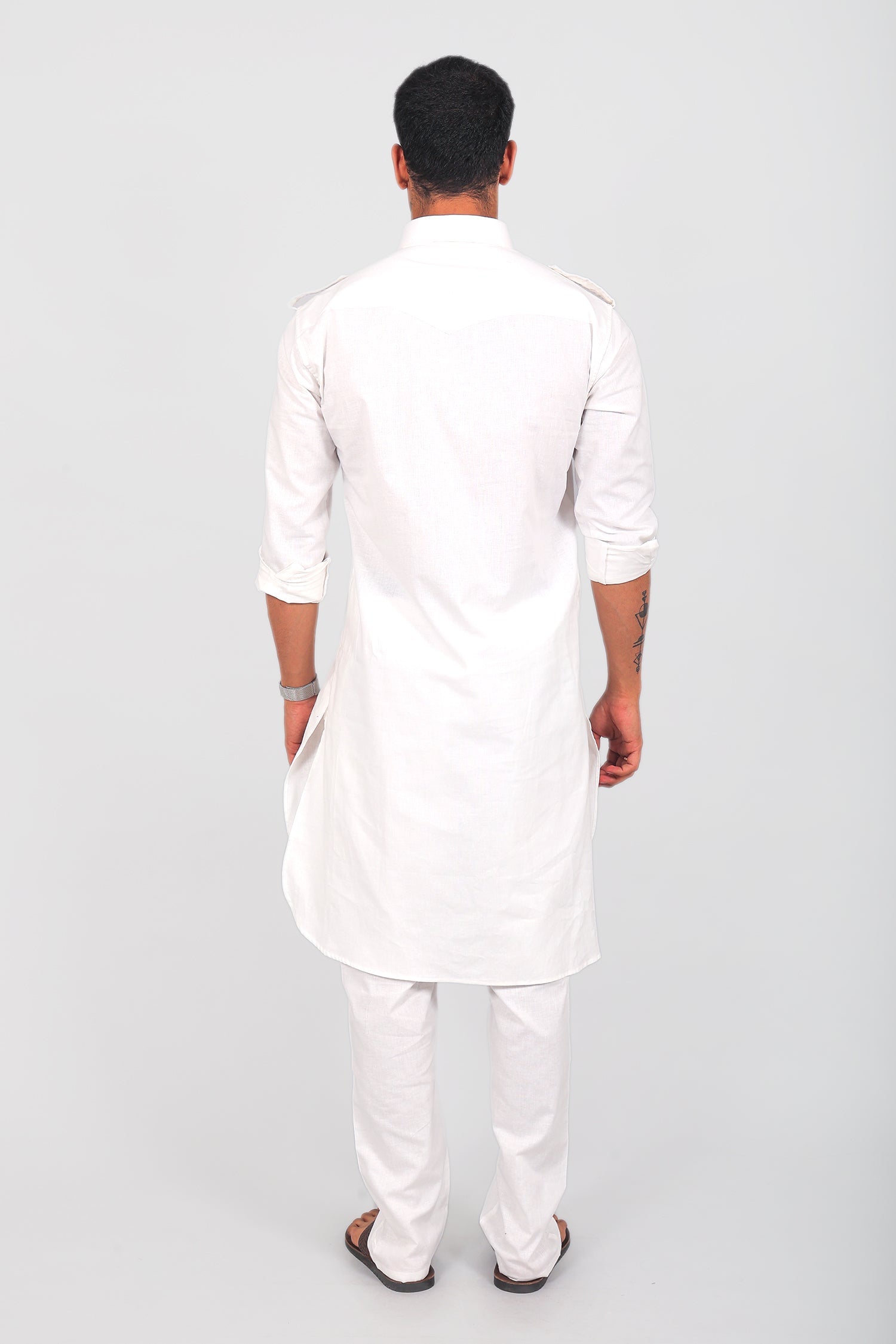Bluesaanchi Men's Pathani White Color Kurta With Trouser Pant | Swadesiicart