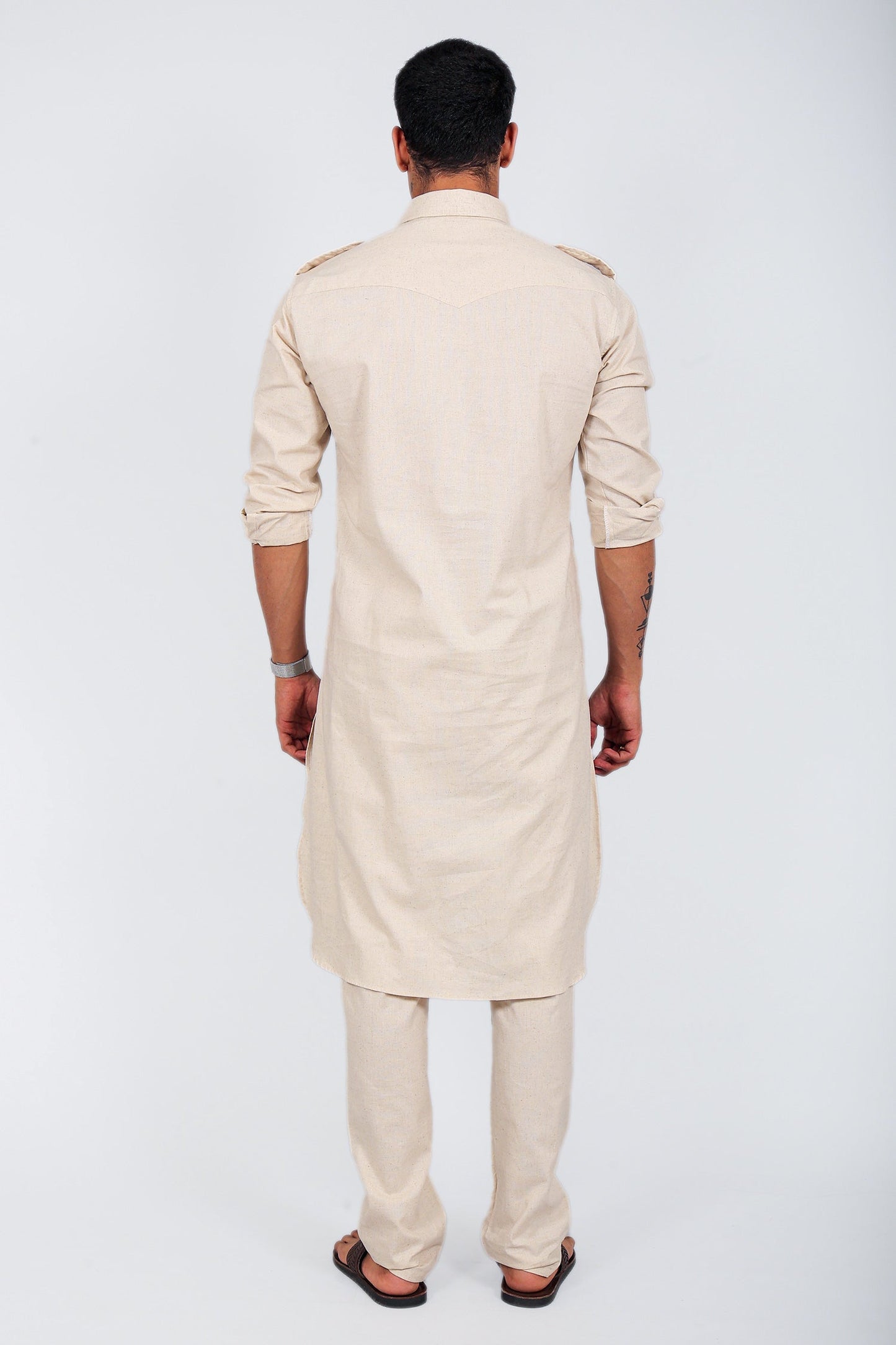 Bluesaanchi Men's Pathani Cream Color Kurta With Trouser Pant | Swadesiicart