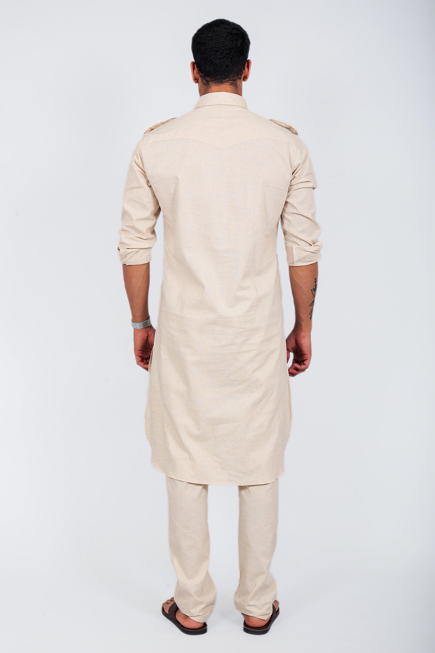 Bluesaanchi Men's Pathani Cream Color Kurta With Trouser Pant | Swadesiicart