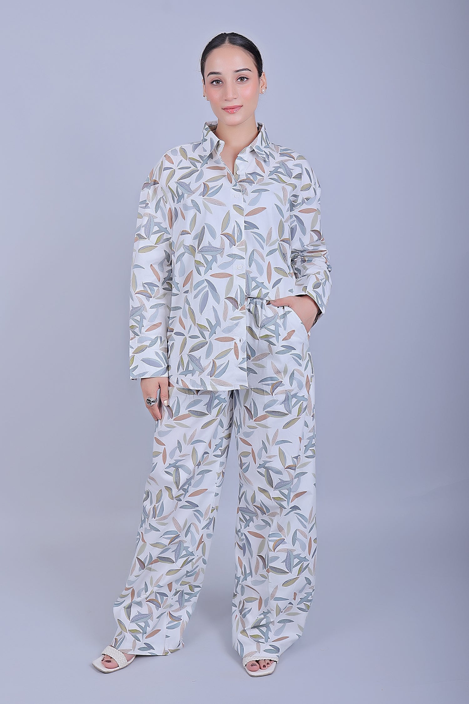 Bluebird Women's Printed Co-ord Set Gentle Leaf - Swadesiicart