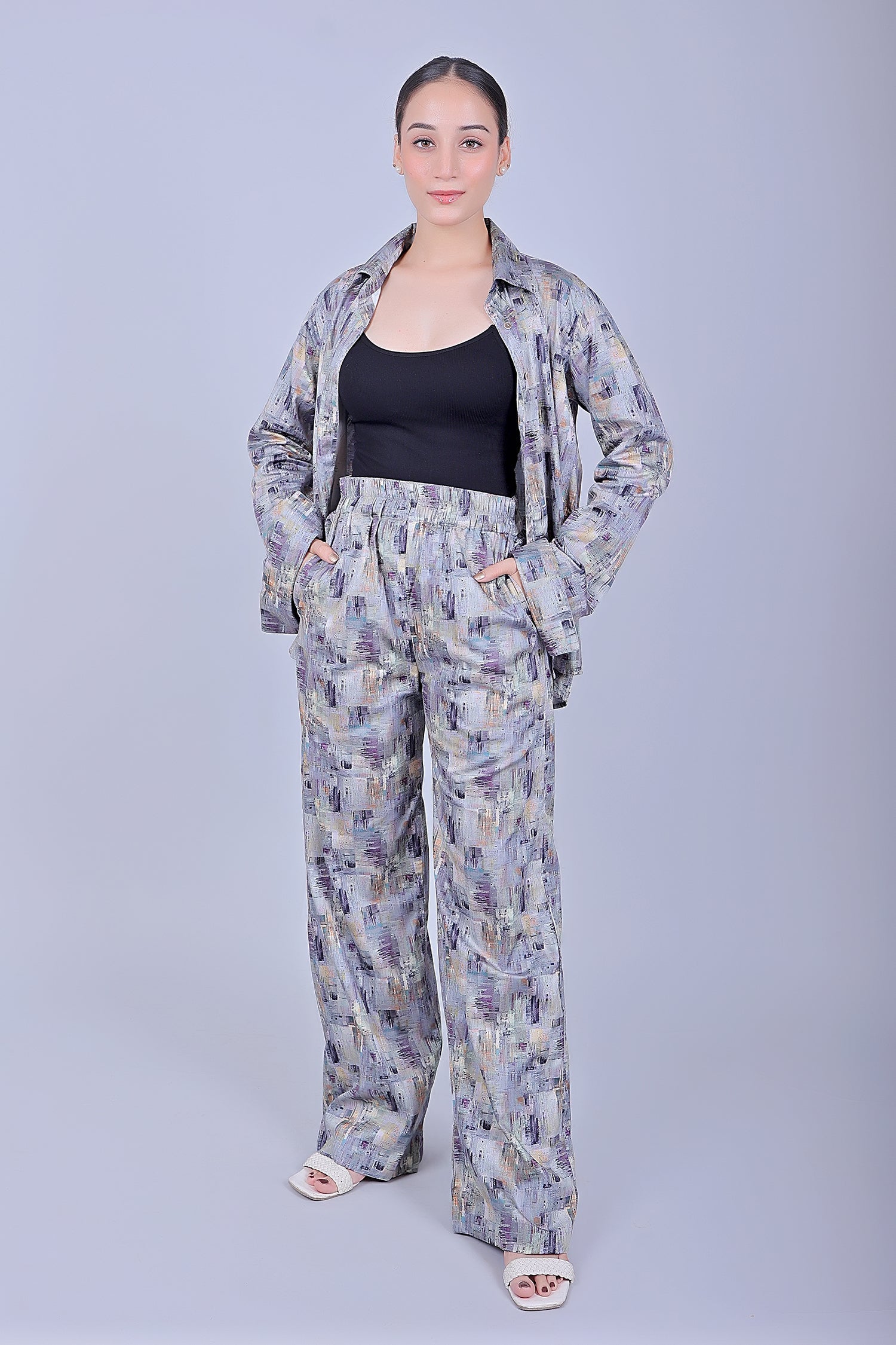 Bluebird Women's Printed Co-ord Set Grey - Swadesiicart