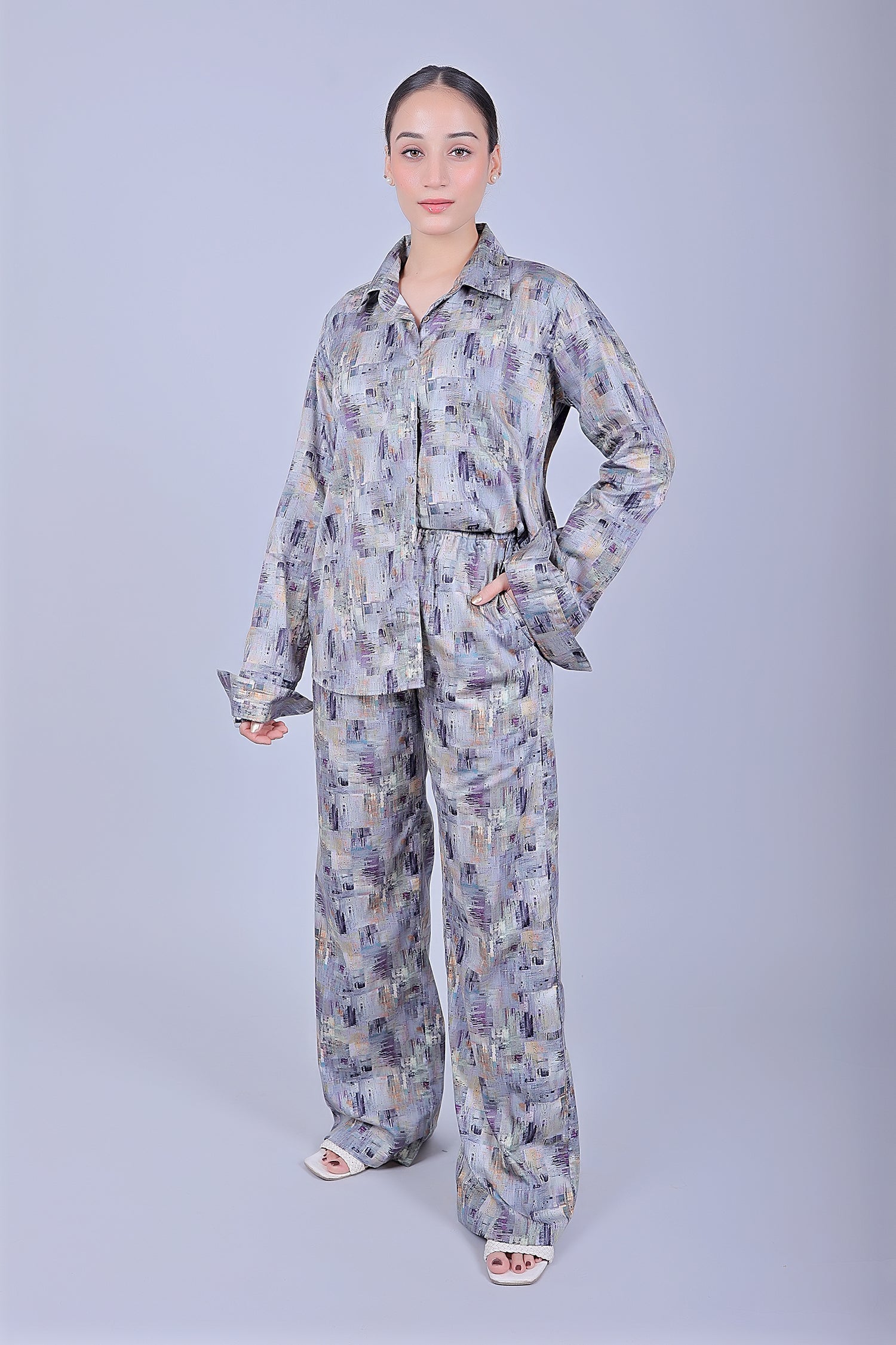 Bluebird Women's Printed Co-ord Set Grey - Swadesiicart