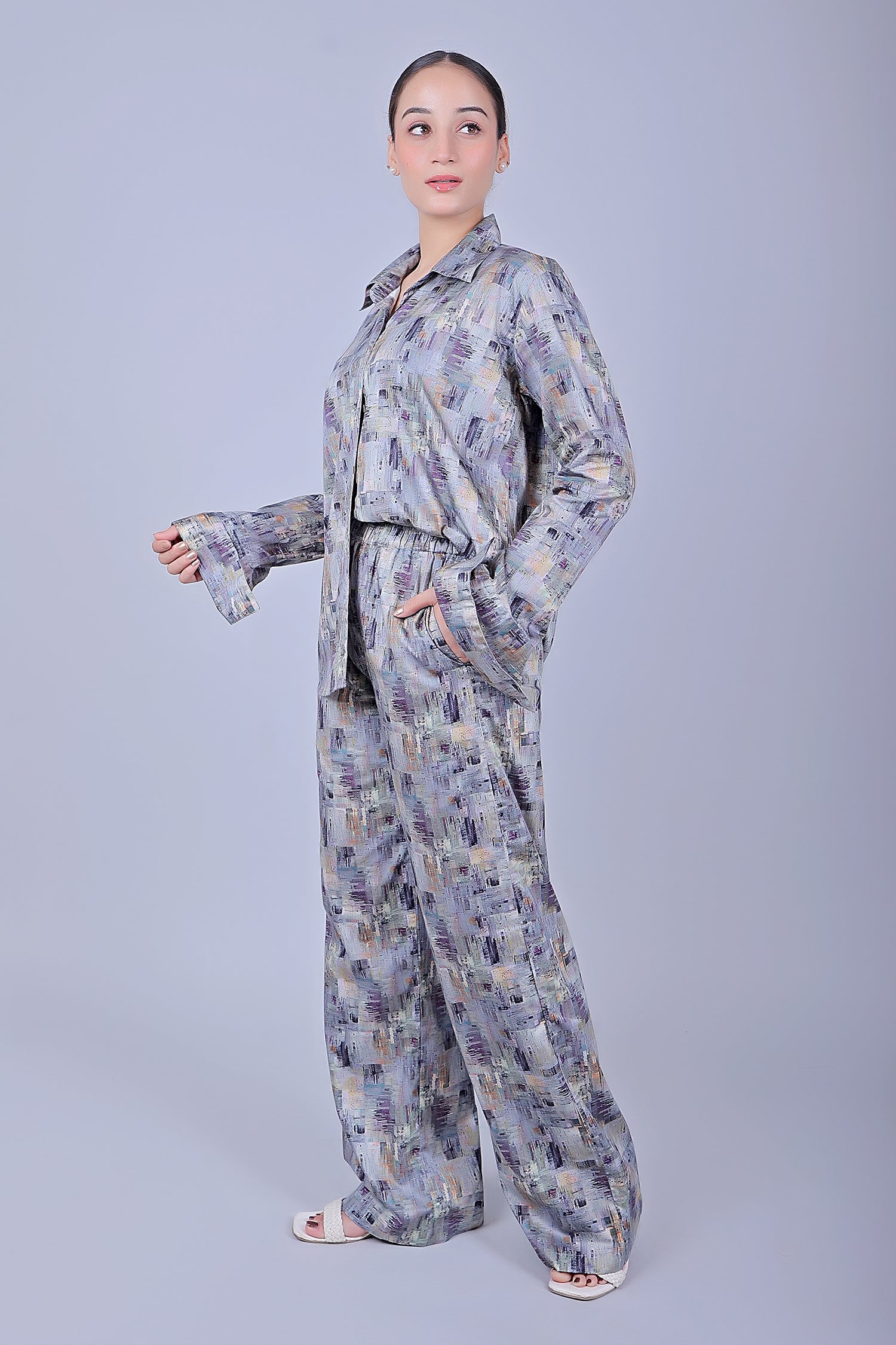 Bluebird Women's Printed Co-ord Set Grey - Swadesiicart