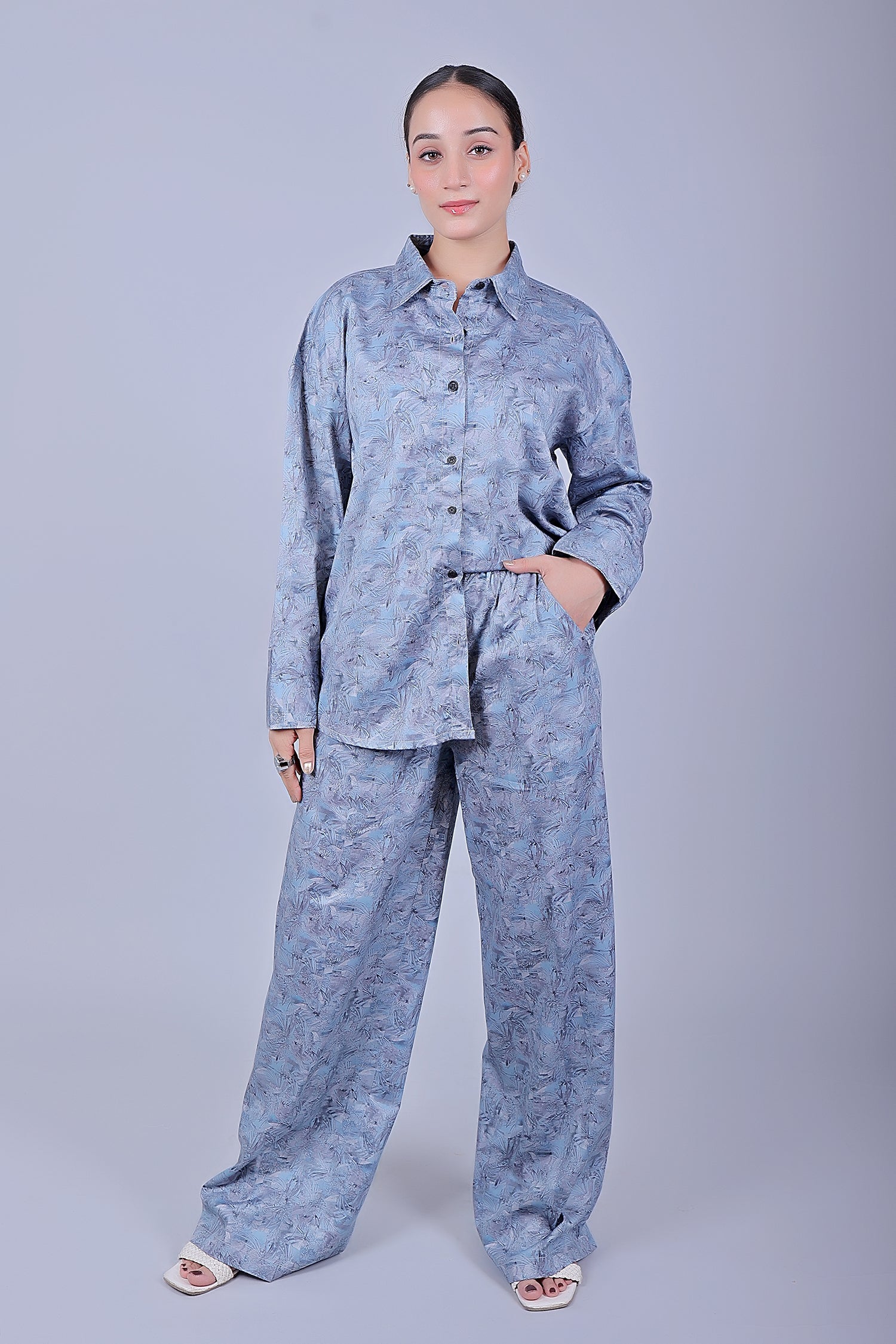 Bluebird Women's Printed Co-ord Set Rock Blue - Swadesiicart
